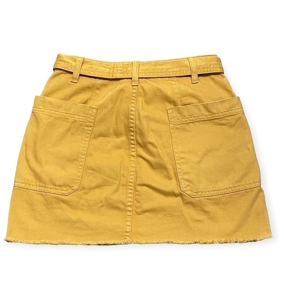 Mustard Yellow Denim Cargo Mini Belted Skirt Size 24 - Picture 2 of 10